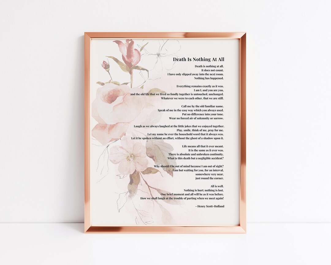 Death is Nothing at All Poem Printable Funeral Poem Ready to - Etsy