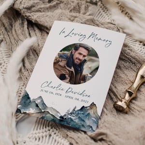 Mountains Memorial Card Template, After Glow Poem Prayer Card, Double Sided Obituary Card, Funeral Favor for Hikers or Mountain Climbing