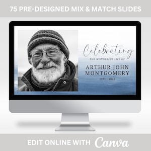 Funeral Photo Slideshow Template For Male, Memorial Video, Blue Celebration of Life Presentation, Self Edit Funeral Tribute, F8