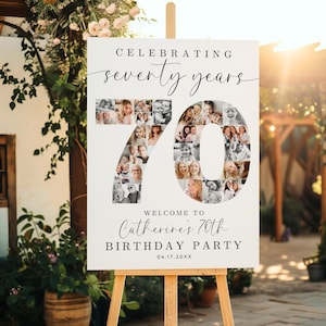 70th Birthday Photo Collage TEMPLATE, Celebrating 70 Years, Party Welcome Sign, Photo Montage Display Poster, Canva Template, C1