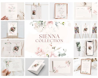 Pink Rose Funeral Template Collection, Funeral Stationery Set, Memorial Template Bundle, Celebration of Life Funeral Set, Female memorial