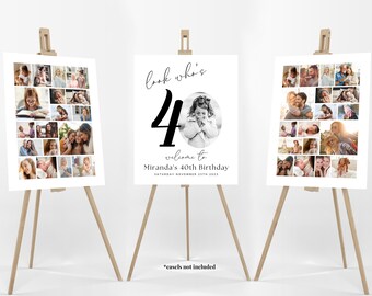 40th Birthday Photo Collage Poster Bundle TEMPLATE, Look who's 40, Customizable Photo Collage Board, Photo Montage Display Digital Download
