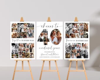 40th Anniversary Party Welcome Sign TEMPLATE Set, Photo Collage Board, Cheers to 40 Years, Anniversary Dinner Party Poster Decor Ideas