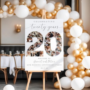 20th Anniversary Party Welcome Sign TEMPLATE, Photo Collage Board, Anniversary Dinner Party Poster, Party Decor Ideas, Celebrating 20 Years