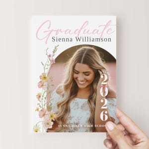 Floral Graduation Announcement, Spring Graduation Party Invitation: Canva Template (Digital Download) bild 6