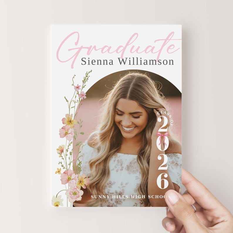Floral Graduation Announcement, Spring Graduation Party Invitation: Canva Template (Digital Download) bild 6