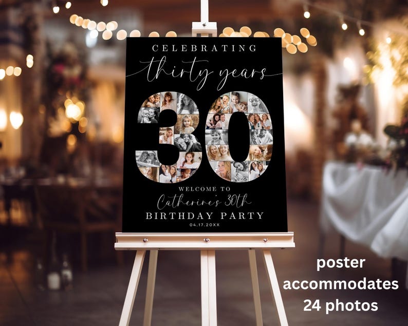 30th Birthday Photo Collage TEMPLATE, Celebrating 30 Years, Party ...