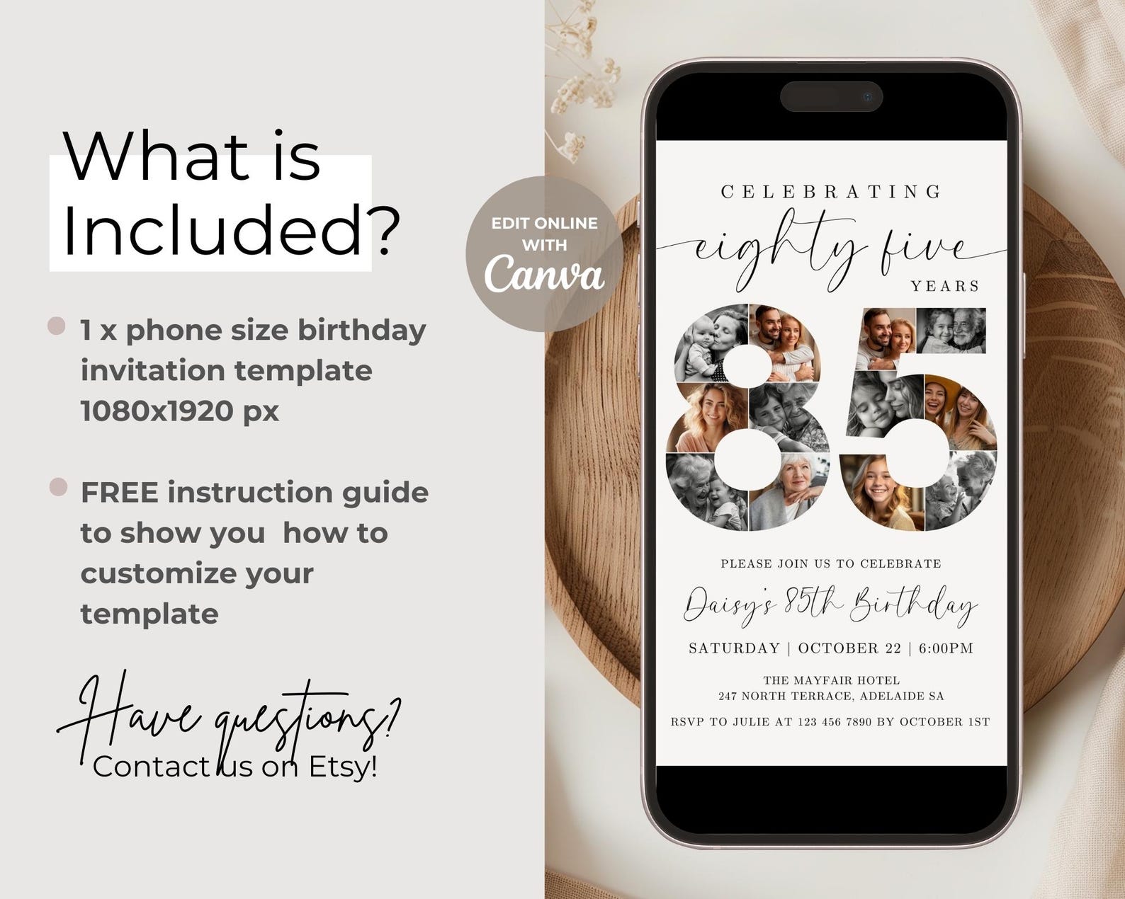 85th Birthday Digital Party Invitation TEMPLATE With Photo Collage ...