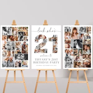 21st Birthday Photo Collage Poster Bundle TEMPLATE, Look who's 21, Customizable Photo Collage Board, Photo Montage Display Digital Download