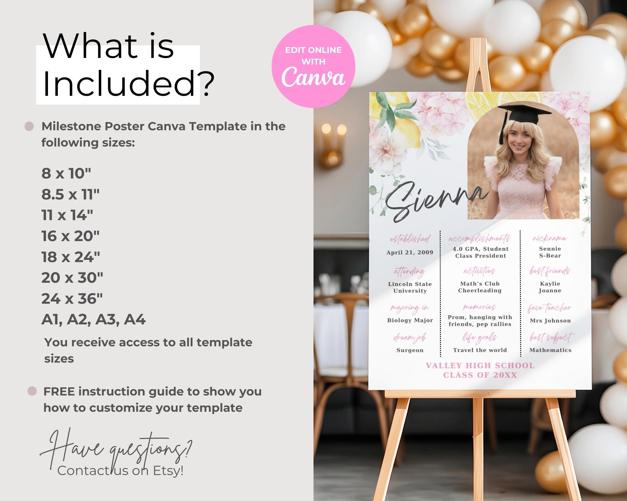 Graduated Milestone Graduation Party Milestone Sign With Photos, Freshly Graduated Poster ...