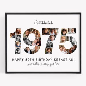 1975 Birth Year Photo Collage TEMPLATE, 50th Birthday Gift, Birthday Welcome Sign, Fiftieth Birthday Poster, Party Decor, Canva Template