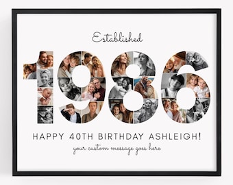 1986 Birth Year Photo Collage TEMPLATE, 40th Birthday Gift, Birthday Welcome Sign, Fortieth Birthday Poster, Party Decor, Canva Template