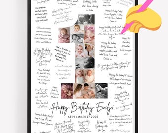 1st Birthday Photo Collage Poster TEMPLATE, 1st Birthday Guest Book, 1st Birthday Decorations, Birthday Party Signature Message Sign Board