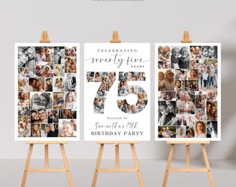 75th Birthday Photo Collage Poster Bundle TEMPLATE Set, Celebrating 75 Years, Party Welcome Sign, Picture Board, Montage Display, C1