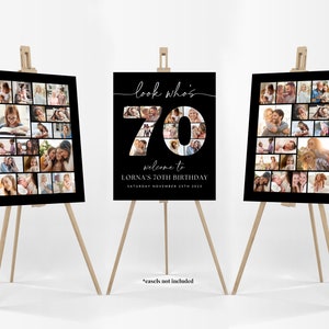 70th Birthday Photo Collage Poster Bundle TEMPLATE, Look who's 70, Customizable Photo Collage Board, Black and White, Photo Montage Display