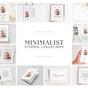 Minimalist Funeral Template Bundle, Simple Memorial Stationery Collection, Celebration of Life Funeral Set, program photo collage for men