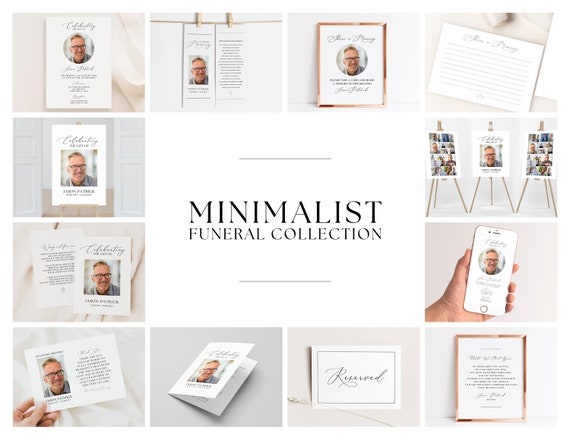 Minimalist Funeral Template Bundle, Simple Memorial Stationery Collection, Celebration of Life Funeral Set, program photo collage for men