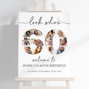 60th Birthday Photo Collage TEMPLATE, Look Who's 60, Customizable Collage Board, Sixty Photo Montage Display Poster, Digital Download DIY