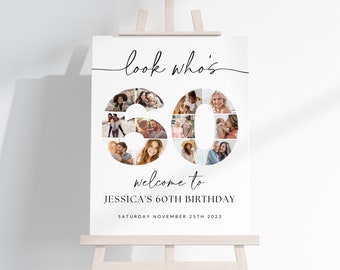 60th Birthday Photo Collage TEMPLATE, Look Who&#39;s 60, Customizable Collage Board, Sixty Photo Montage Display Poster, Digital Download DIY