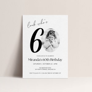 60th Birthday Invitation TEMPLATE, Look Who&#39;s 60, Photo Birthday Invite with Photo, Editable Template, Black and White 60th, Male or Female