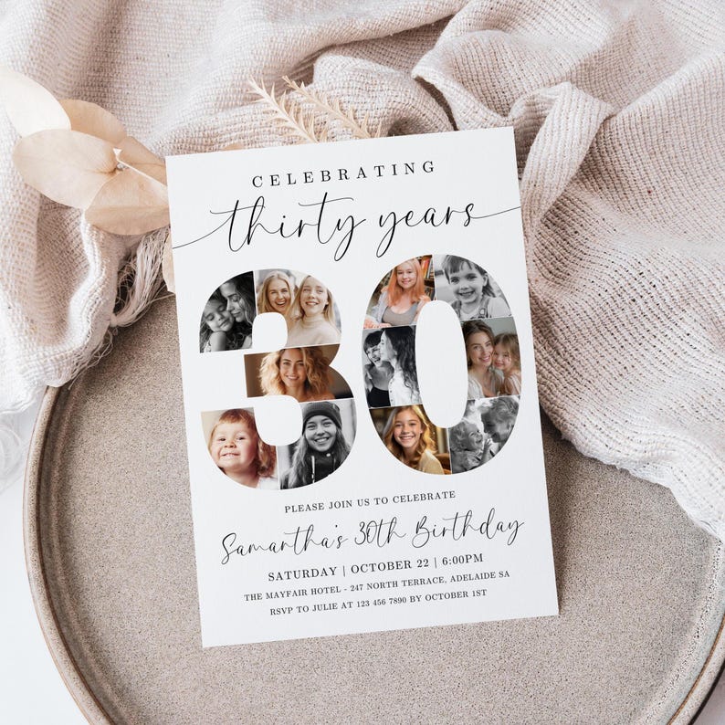 30th Birthday Invitation TEMPLATE With Photo Collage, Celebrating 30 ...