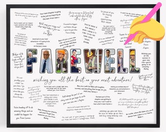Editable Farewell Photo Collage TEMPLATE, Personalized Goodbye Going Away Gift, DIY Retirement Present, Memory Board Signature Frame Canva