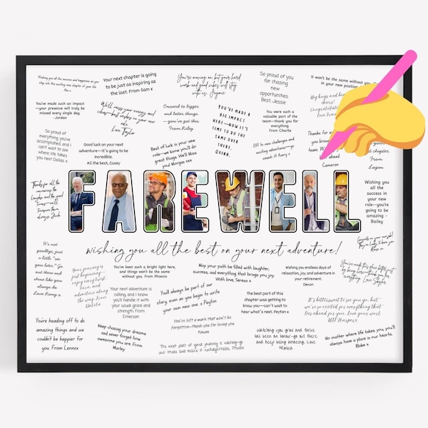 Editable Farewell Photo Collage TEMPLATE, Personalized Goodbye Going Away Gift, DIY Retirement Present, Memory Board Signature Frame Canva