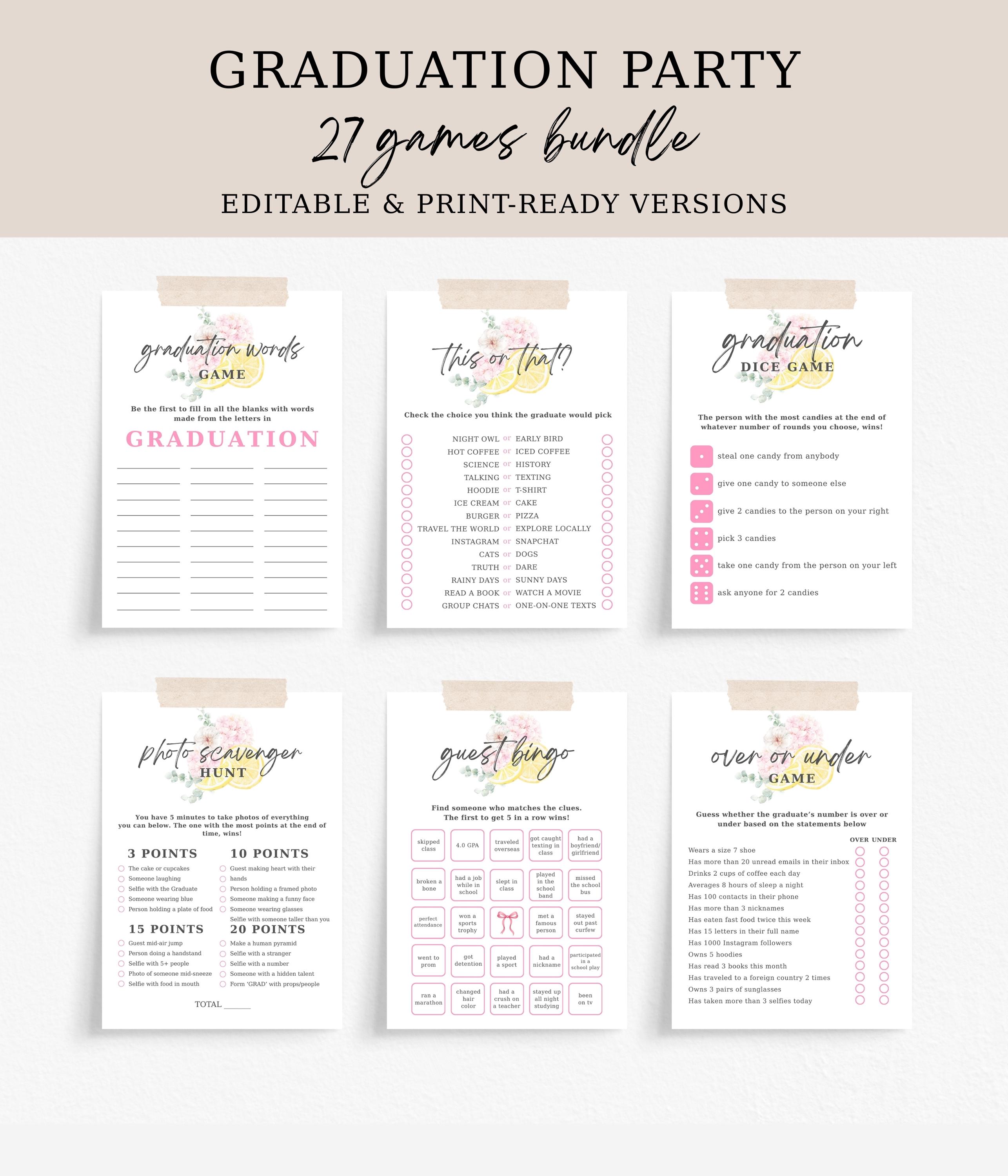 Graduation Party Games Bundle, Editable Grad Party Games Set, Freshly ...