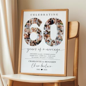 60th Wedding Anniversary Photo Collage TEMPLATE, 60 Years of Marriage Printable Gift Idea, Photo Collage Poster, Gift for Husband or Wife