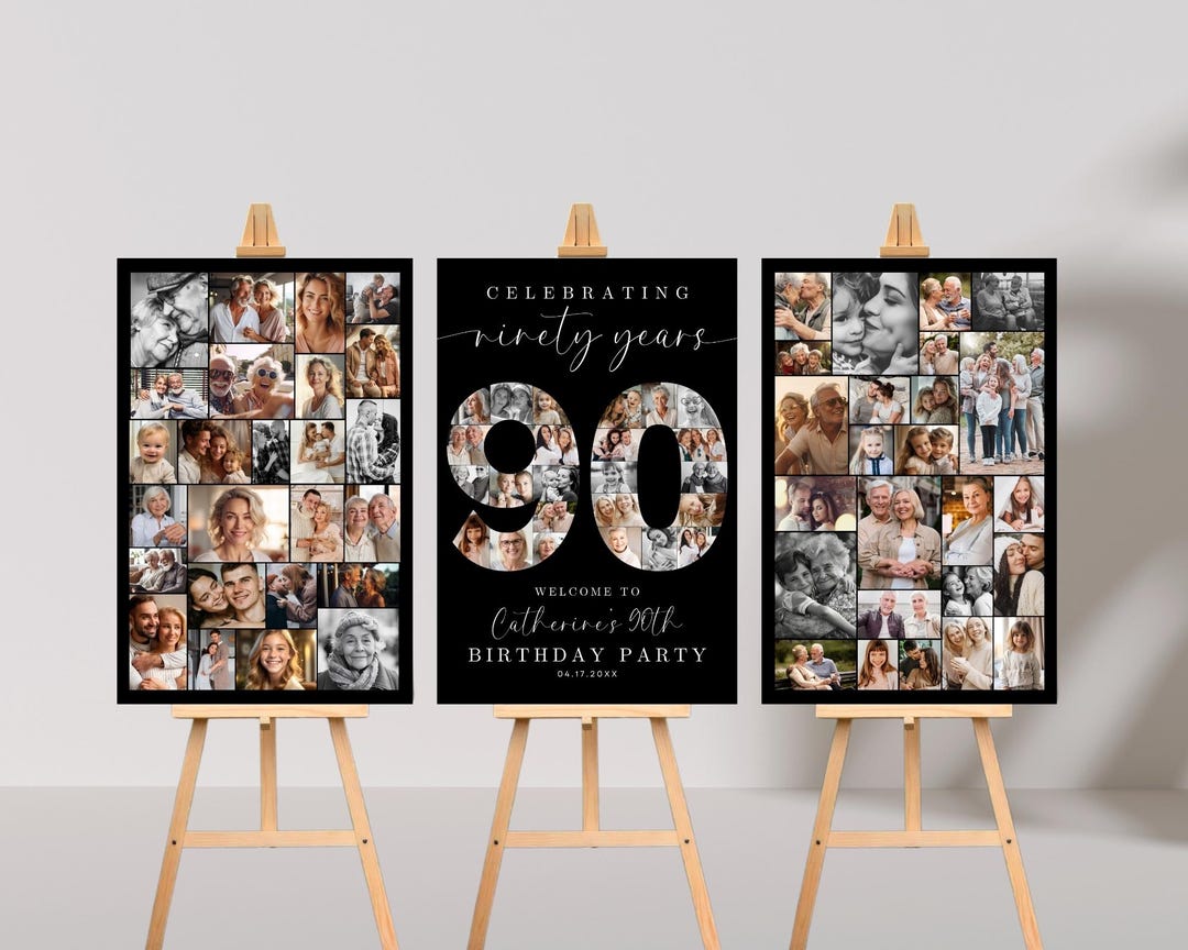 90th Birthday Photo Collage Poster Bundle TEMPLATE Set, Celebrating 90 ...