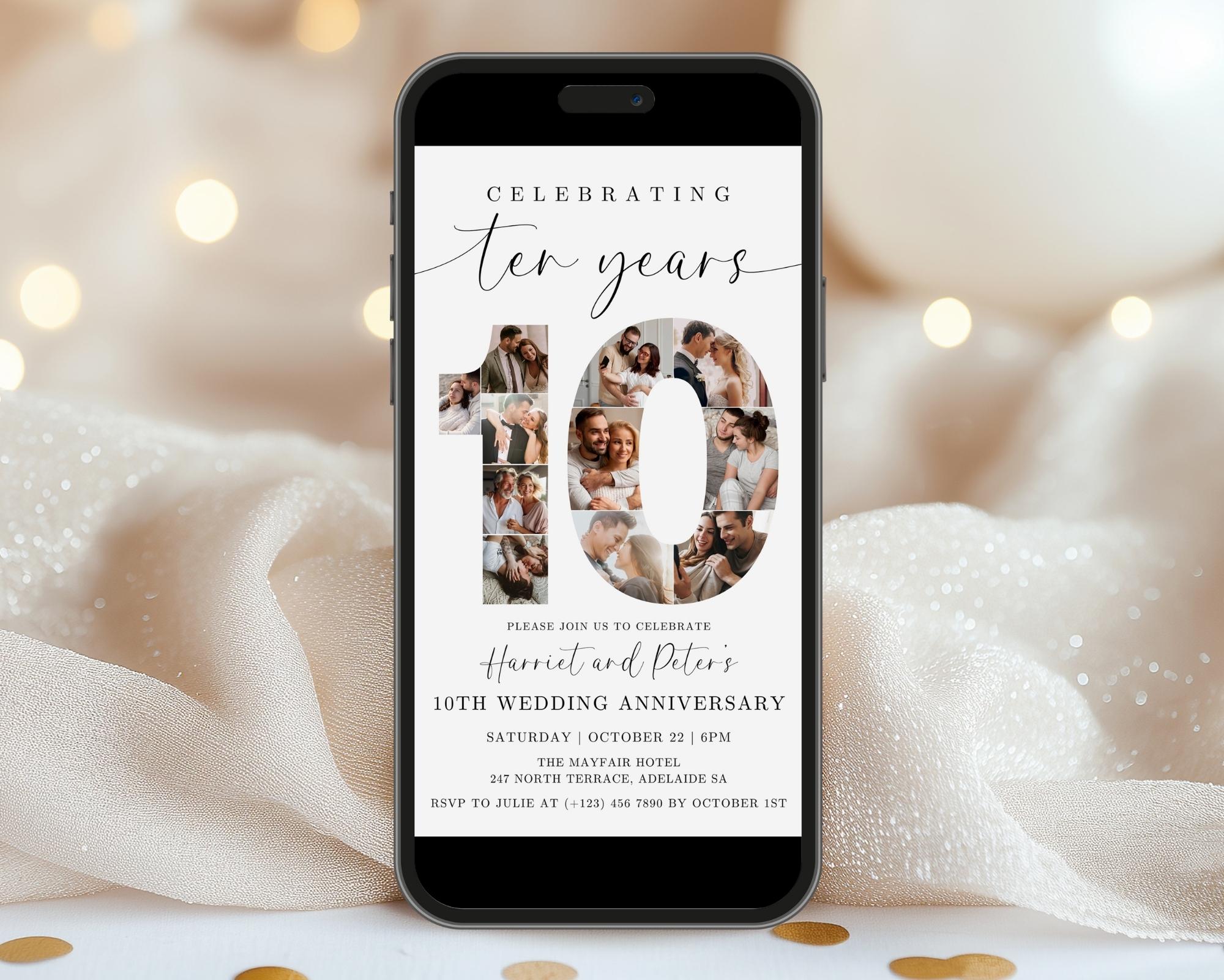 ChrissieCreatesCards Personalised 10th Wedding Tin Anniversary Card – Grey Hearts – Handmade In UK