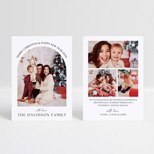 Minimalist Photo Holiday Card Template, Christmas Card with Arch Frame, Editable Family Picture Collage, Canva Printable , Instant Download
