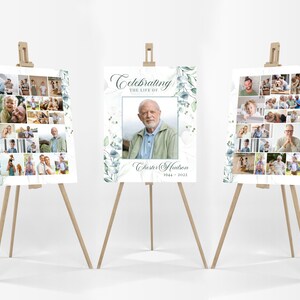 Eucalyptus Celebration of Life Poster Board TEMPLATE Bundle, Greenery Foliage Funeral Poster, Memorial Photo Collage for Man or Woman