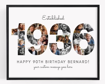 1936 Birth Year Photo Collage TEMPLATE, 90th Birthday Gift, Birthday Welcome Sign, Ninetieth Birthday Poster, Party Decor, Canva Template