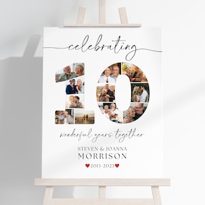 10th Anniversary Photo Collage TEMPLATE, Customizable Photo Collage Board, Photo Montage Display Poster, Welcome Sign, Digital Download DIY
