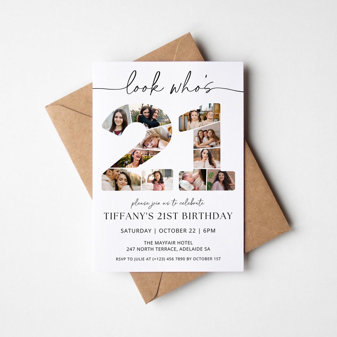 21st Birthday Invitation TEMPLATE With Photo Collage, Look Who's 21 ...
