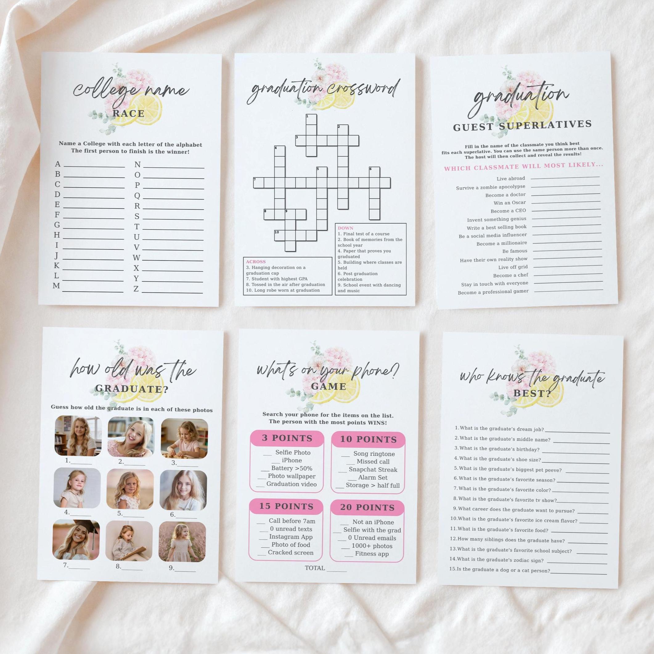 Graduation Party Games Bundle, Editable Grad Party Games Set, Freshly ...
