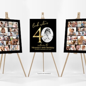 Black and Gold 40th Birthday Photo Collage Poster Bundle TEMPLATE Black, Look who's 40, Customizable Photo Montage Display Forty