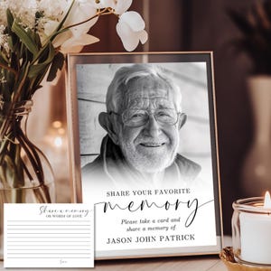 Minimalist Share a Memory Sign and Card TEMPLATE, Funeral Table Decor, Guest Book Alternative, Celebration of Life, F6