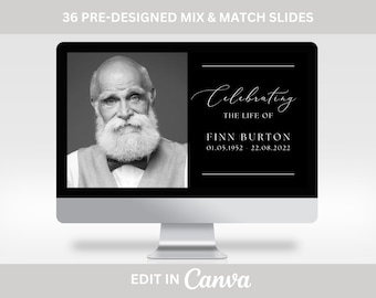 Black Funeral Photo Slideshow Template For Male, Memorial Video, Minimalist Celebration of Life Presentation, Funeral Photo Tribute,