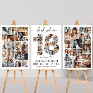 18th Birthday Photo Collage Poster Bundle TEMPLATE, Look who's 18, Customizable Photo Collage Board, Photo Montage Display Digital Download