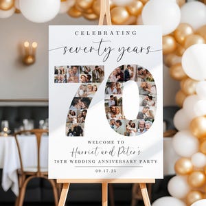 70th Anniversary Party Welcome Sign TEMPLATE, Photo Collage Board, Anniversary Dinner Party Poster, Party Decor Ideas, Celebrating 70 Years