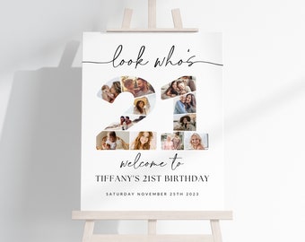 21st Birthday Photo Collage TEMPLATE, Look Who's 21, Customizable Photo Collage Board, Photo Montage Display Poster, Digital Download DIY