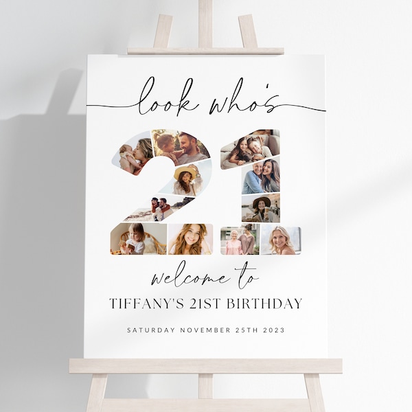 21st Birthday Photo Collage TEMPLATE, Look Who's 21, Customizable Photo Collage Board, Photo Montage Display Poster, Digital Download DIY