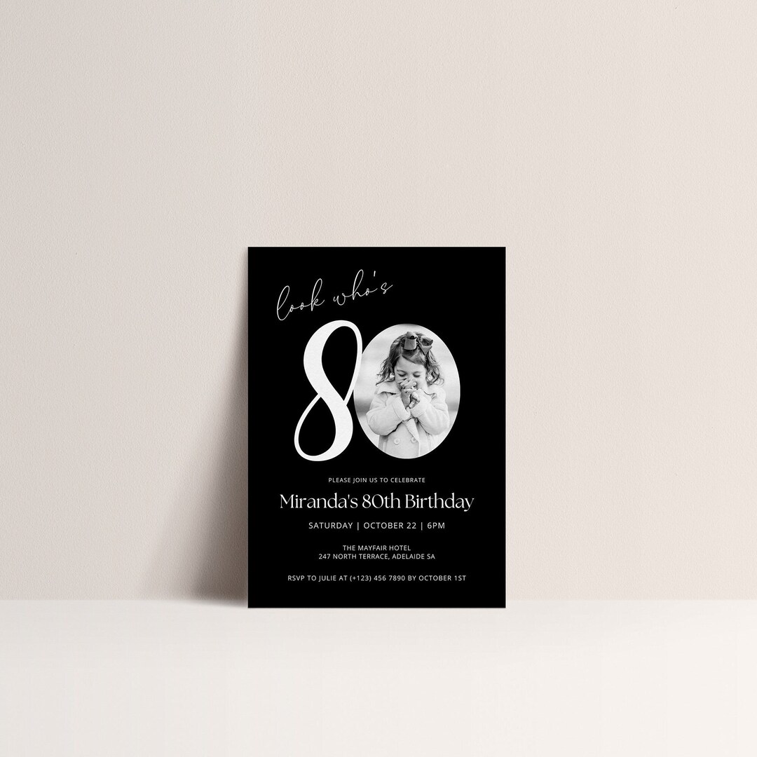 80th Birthday Invitation TEMPLATE, Look Who's 80, Photo Birthday Invite