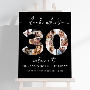 Black 30th Birthday Photo Collage TEMPLATE, Look Who's 30, Customizable Photo Collage Board, Montage Display Poster, Digital Download DIY