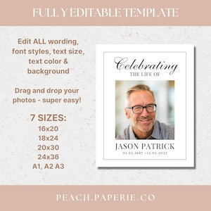 May include: A white template for a memorial card with a black border. The template has a photo of a man with glasses smiling. The text "Celebrating The Life Of" is at the top of the card. The text "Jason Patrick 01.05.1967 - 13.05.2022" is at the bottom of the card.