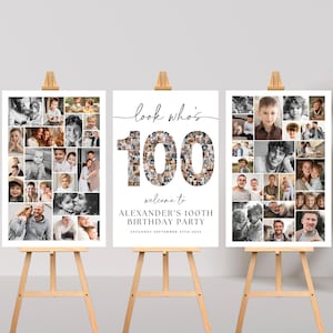 100th Birthday Photo Collage Poster Bundle TEMPLATE, Look who&#39;s 100, Customizable Photo Collage Board, Montage Display Digital Download