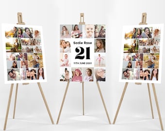 21st Birthday Photo Collage Poster Bundle TEMPLATE, Customizable Photo Collage Board, Photo Montage Display Digital Download