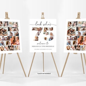 75th Birthday Photo Collage Poster Bundle TEMPLATE, Look who's 75, Customizable Photo Collage Board, Photo Montage Display Digital Download